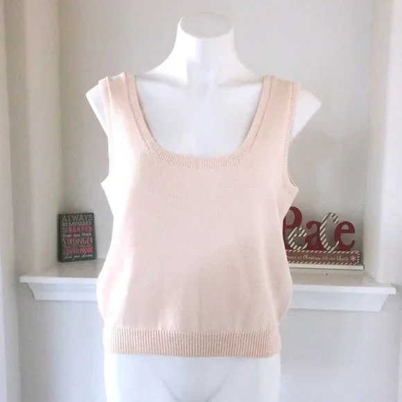 St. John Basics Knit Top Sleeveless Square Neck Sweater Cream white Size L - Picture 2 of 10